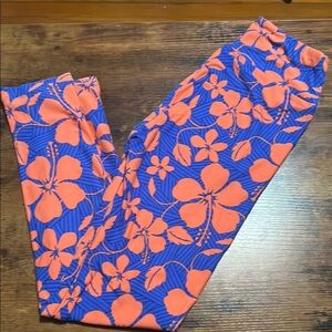 LuLaRoe Blue and Orange Floral Leggings